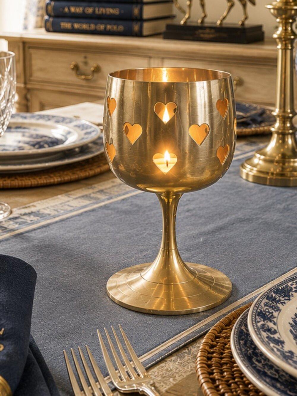 Vintage Hosley Solid Brass Goblet Candle Holder